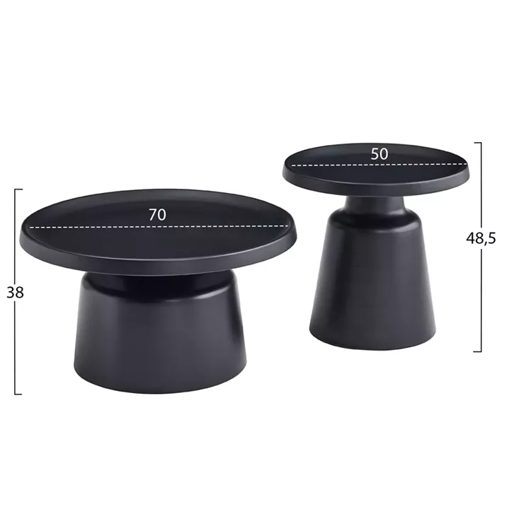 ΣΕΤ 2 ΤΡΑΠΕΖΙΑ ΣΑΛΟΝΙΟΥ RINKON2 HM18304.02 ΜΕΤΑΛΛΟ ΣΕ ΜΑΥΡΟ Φ50εκ & Φ70εκ