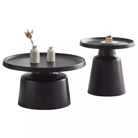 ΣΕΤ 2 ΤΡΑΠΕΖΙΑ ΣΑΛΟΝΙΟΥ RINKON2 HM18304.02 ΜΕΤΑΛΛΟ ΣΕ ΜΑΥΡΟ Φ50εκ & Φ70εκ