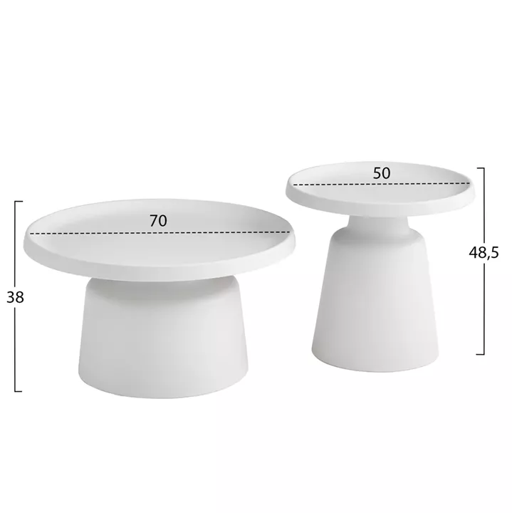 ΣΕΤ 2 ΤΡΑΠΕΖΙΑ ΣΑΛΟΝΙΟΥ RINKON2 HM18304.01 ΜΕΤΑΛΛΟ ΣΕ ΛΕΥΚΟ Φ50εκ & Φ70εκ