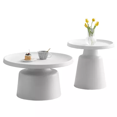 ΣΕΤ 2 ΤΡΑΠΕΖΙΑ ΣΑΛΟΝΙΟΥ RINKON2 HM18304.01 ΜΕΤΑΛΛΟ ΣΕ ΛΕΥΚΟ Φ50εκ & Φ70εκ