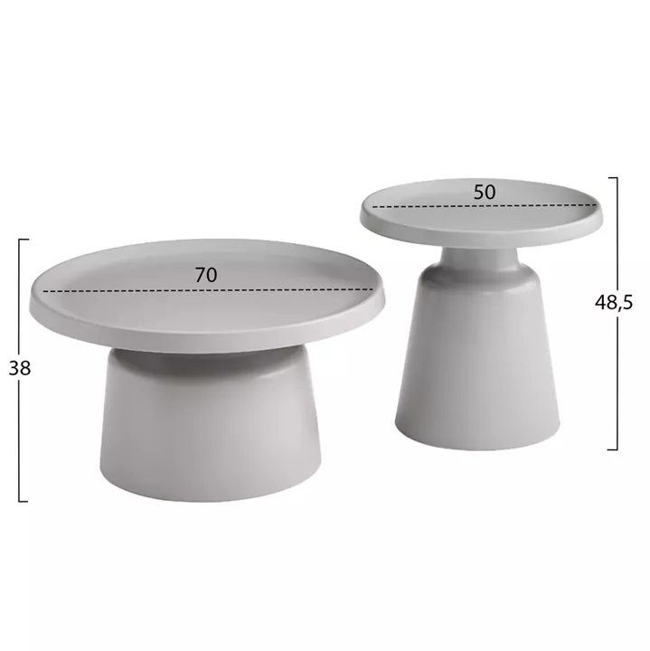 ΣΕΤ 2 ΤΡΑΠΕΖΙΑ ΣΑΛΟΝΙΟΥ RINKON2 HM18304.03 ΜΕΤΑΛΛΟ ΣΕ ΓΚΡΙ Φ50εκ & Φ70εκ