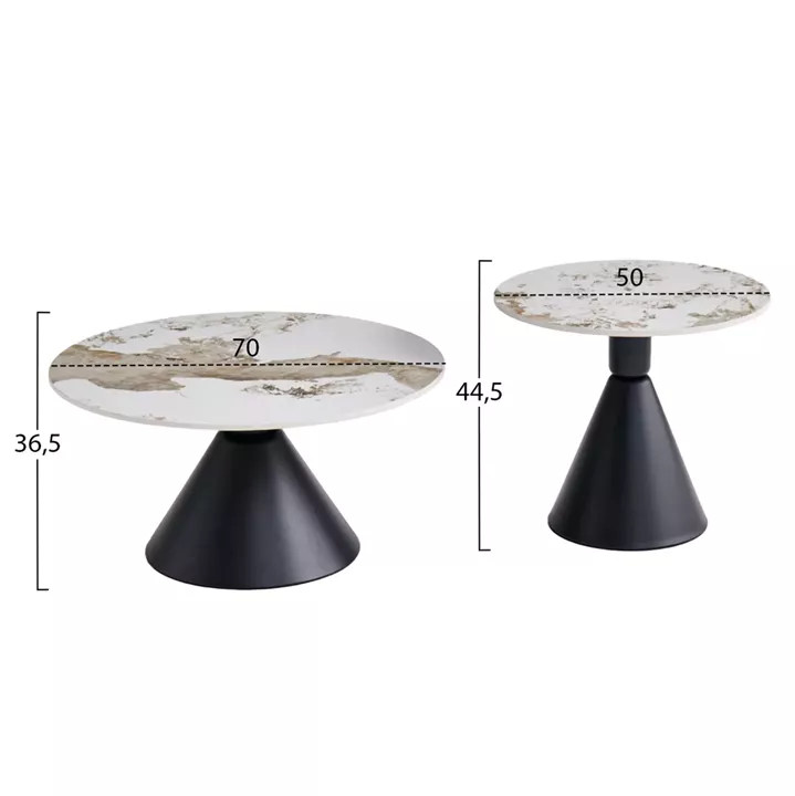 SET 2 COFFEE TABLES JEN HM18305.02 METAL IN BLACK-SINTERED STONE IN PANDORA COLOR Φ50cm & Φ70cm