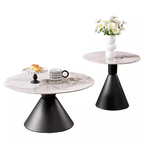 SET 2 COFFEE TABLES JEN HM18305.02 METAL IN BLACK-SINTERED STONE IN PANDORA COLOR Φ50cm & Φ70cm