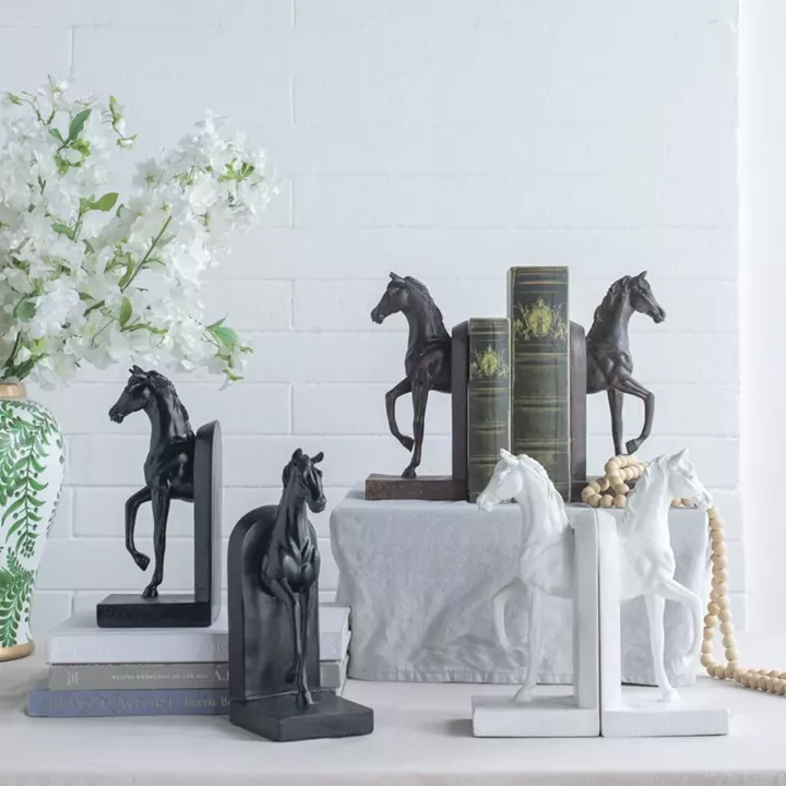Artekko Bookends Μαύροι Διακοσμητικοί Βιβλιοστάτες Ρητίνης με Άλογα (12.7x10.2x26.7)cm 2pcs