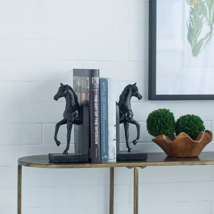 Artekko Bookends Μαύροι Διακοσμητικοί Βιβλιοστάτες Ρητίνης με Άλογα (12.7x10.2x26.7)cm 2pcs