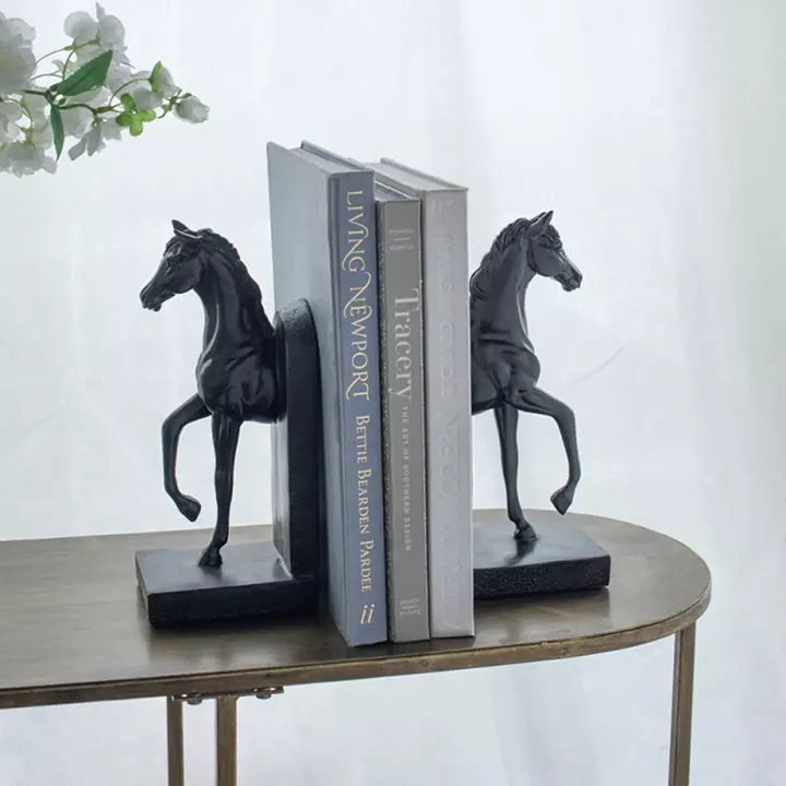 Artekko Bookends Μαύροι Διακοσμητικοί Βιβλιοστάτες Ρητίνης με Άλογα (12.7x10.2x26.7)cm 2pcs