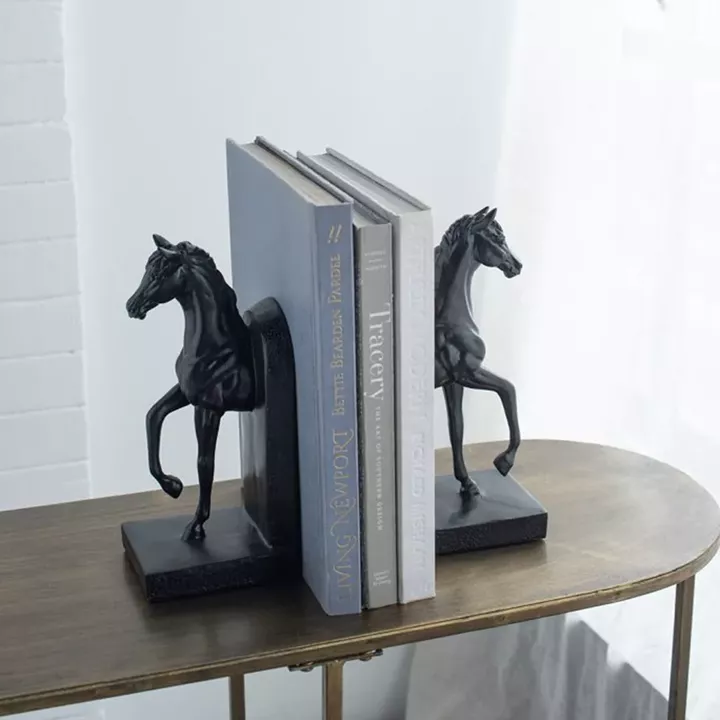 Artekko Bookends Μαύροι Διακοσμητικοί Βιβλιοστάτες Ρητίνης με Άλογα (12.7x10.2x26.7)cm 2pcs