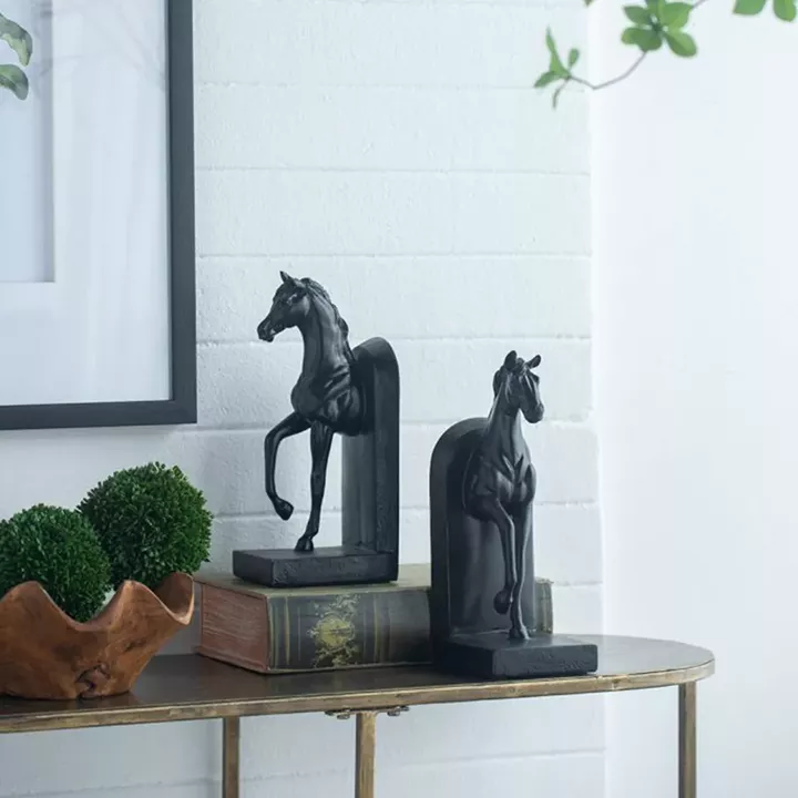 Artekko Bookends Μαύροι Διακοσμητικοί Βιβλιοστάτες Ρητίνης με Άλογα (12.7x10.2x26.7)cm 2pcs