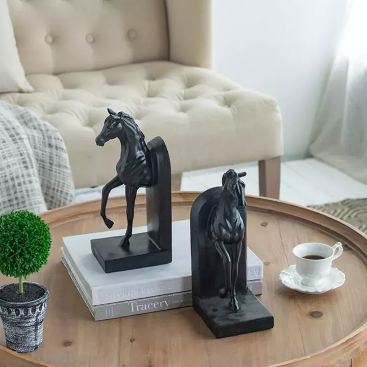 Artekko Bookends Μαύροι Διακοσμητικοί Βιβλιοστάτες Ρητίνης με Άλογα (12.7x10.2x26.7)cm 2pcs