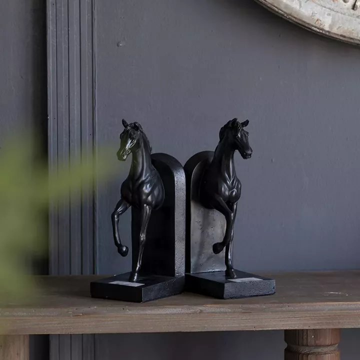 Artekko Bookends Μαύροι Διακοσμητικοί Βιβλιοστάτες Ρητίνης με Άλογα (12.7x10.2x26.7)cm 2pcs