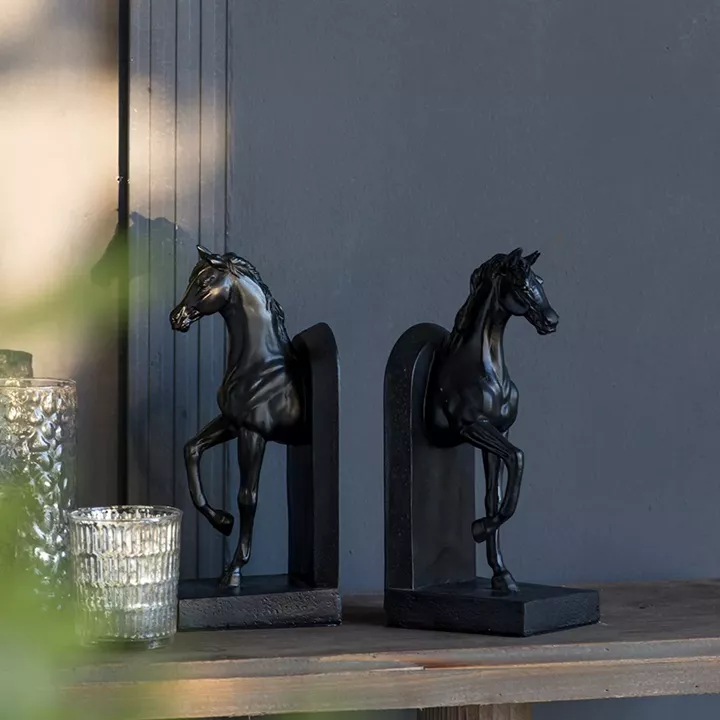 Artekko Bookends Μαύροι Διακοσμητικοί Βιβλιοστάτες Ρητίνης με Άλογα (12.7x10.2x26.7)cm 2pcs