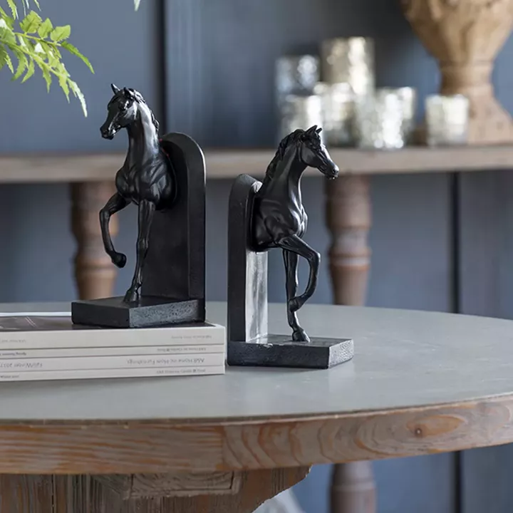 Artekko Bookends Μαύροι Διακοσμητικοί Βιβλιοστάτες Ρητίνης με Άλογα (12.7x10.2x26.7)cm 2pcs