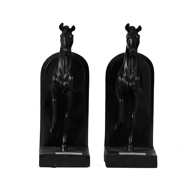 Artekko Bookends Μαύροι Διακοσμητικοί Βιβλιοστάτες Ρητίνης με Άλογα (12.7x10.2x26.7)cm 2pcs