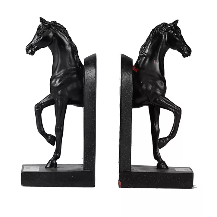 Artekko Bookends Μαύροι Διακοσμητικοί Βιβλιοστάτες Ρητίνης με Άλογα (12.7x10.2x26.7)cm 2pcs