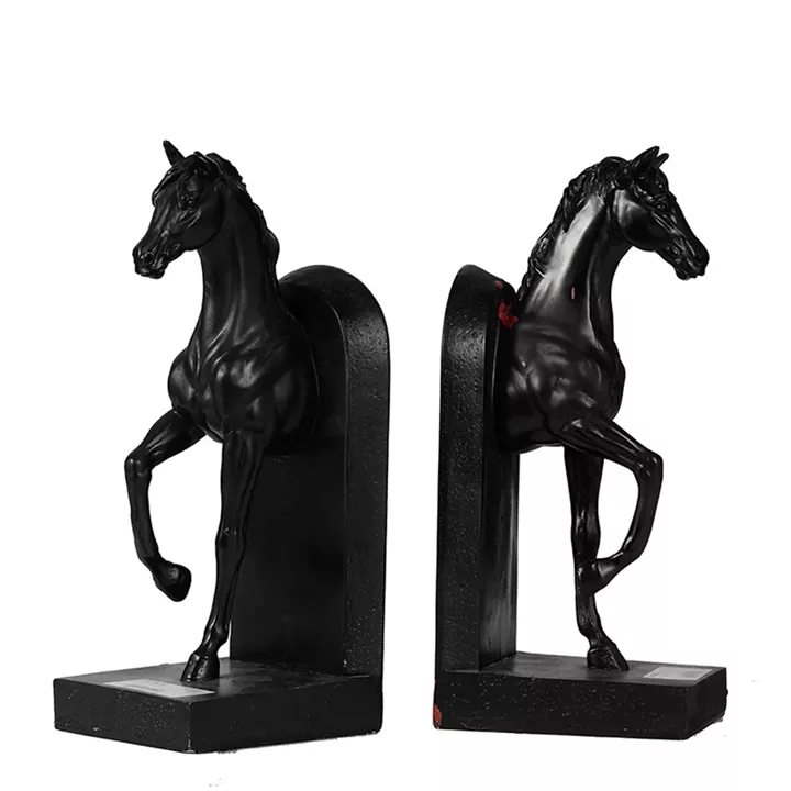 Artekko Bookends Μαύροι Διακοσμητικοί Βιβλιοστάτες Ρητίνης με Άλογα (12.7x10.2x26.7)cm 2pcs