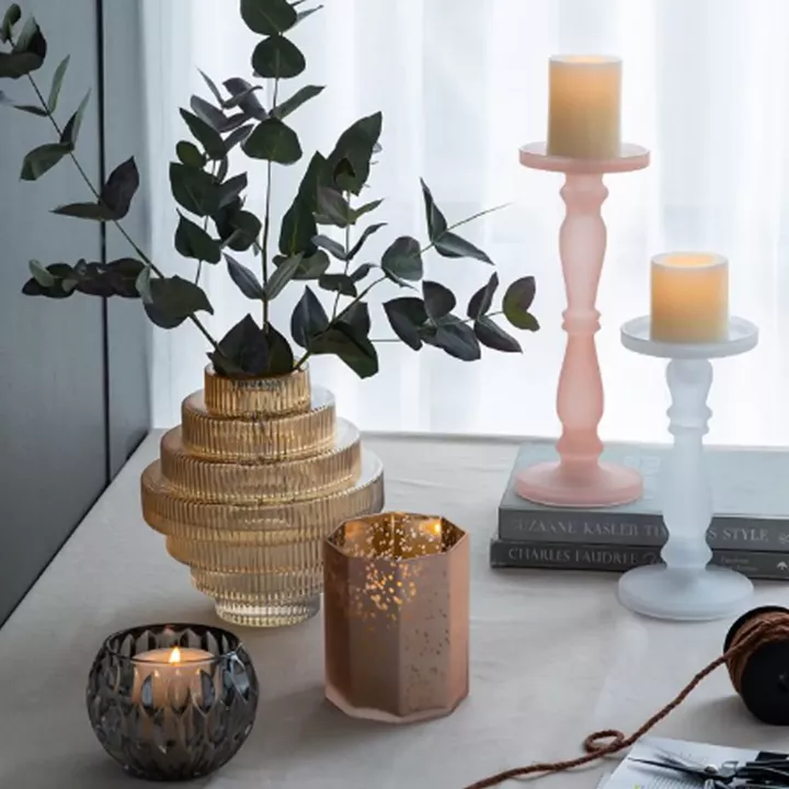 Artekko Frosted Γυάλινο Λευκό Κηροπήγιο (13x13x35.5)cm 2psc