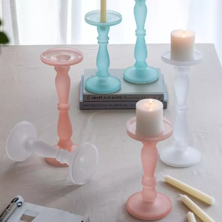 Artekko Frosted Γυάλινο Λευκό Κηροπήγιο (13x13x35.5)cm 2psc