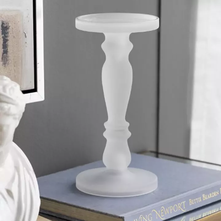 Artekko Frosted Γυάλινο Λευκό Κηροπήγιο (13x13x35.5)cm 2psc