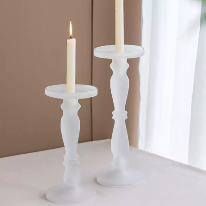 Artekko Frosted Γυάλινο Λευκό Κηροπήγιο (13x13x35.5)cm 2psc