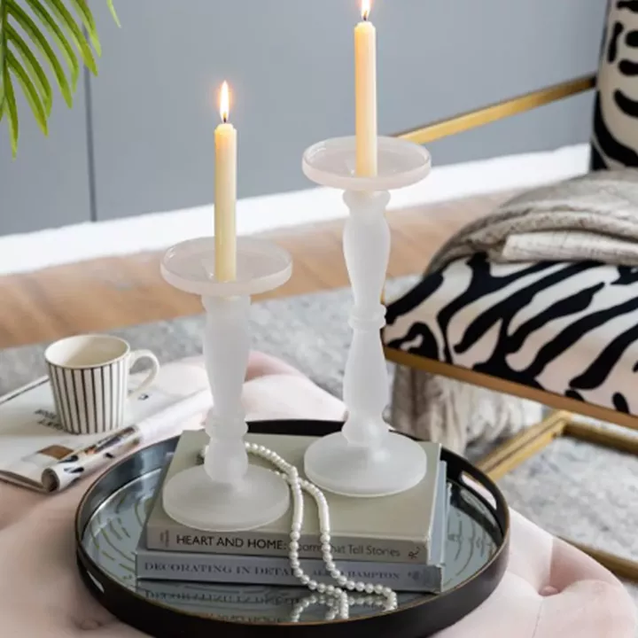 Artekko Frosted Γυάλινο Λευκό Κηροπήγιο (13x13x35.5)cm 2psc