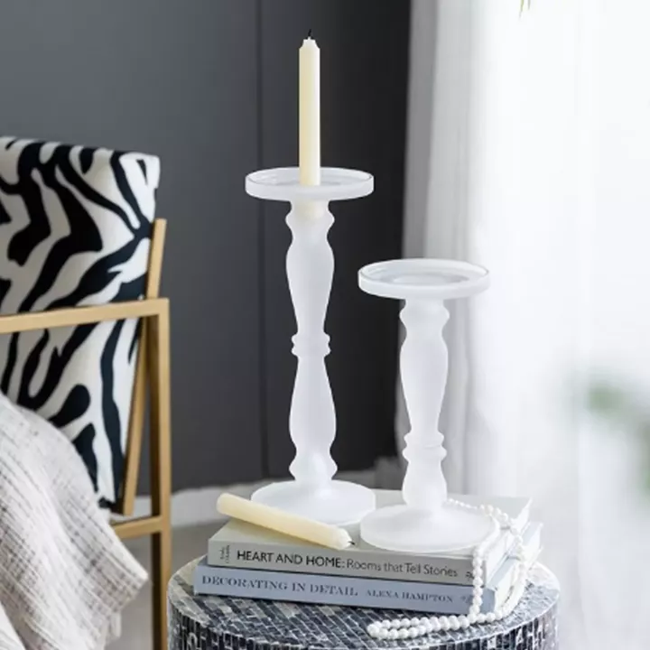 Artekko Frosted Γυάλινο Λευκό Κηροπήγιο (13x13x35.5)cm 2psc