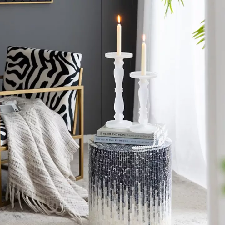 Artekko Frosted Γυάλινο Λευκό Κηροπήγιο (13x13x35.5)cm 2psc