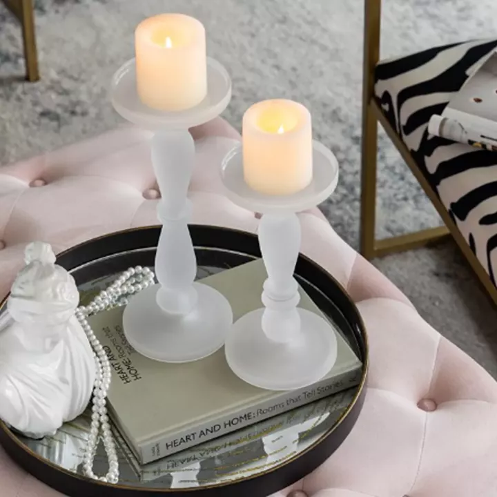 Artekko Frosted Γυάλινο Λευκό Κηροπήγιο (13x13x35.5)cm 2psc