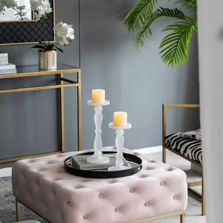 Artekko Frosted Γυάλινο Λευκό Κηροπήγιο (13x13x35.5)cm 2psc