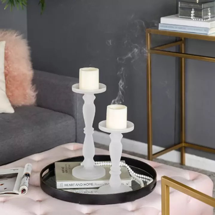 Artekko Frosted Γυάλινο Λευκό Κηροπήγιο (13x13x35.5)cm 2psc