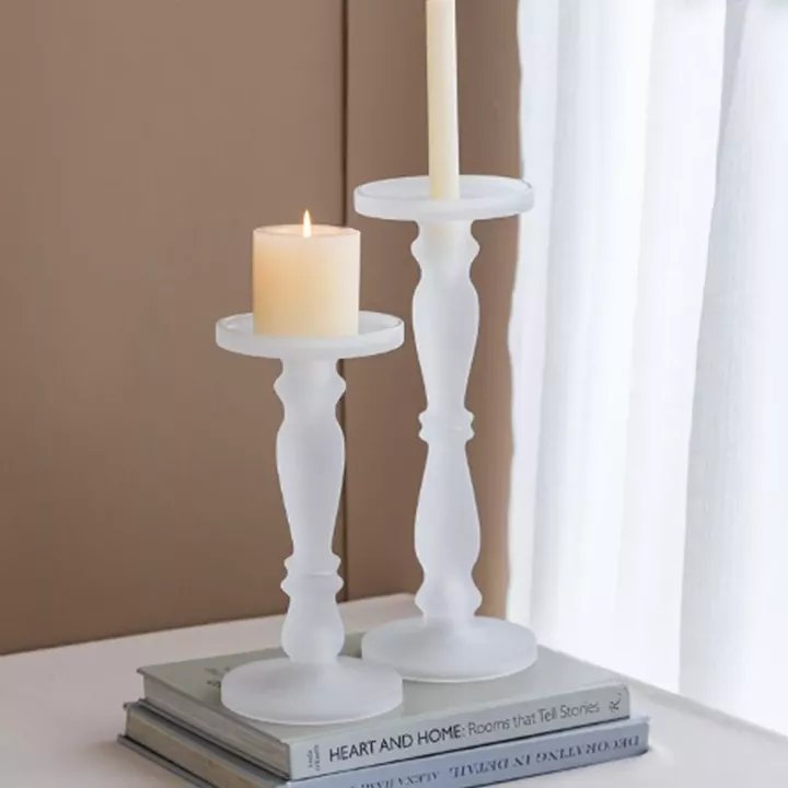 Artekko Frosted Γυάλινο Λευκό Κηροπήγιο (13x13x35.5)cm 2psc