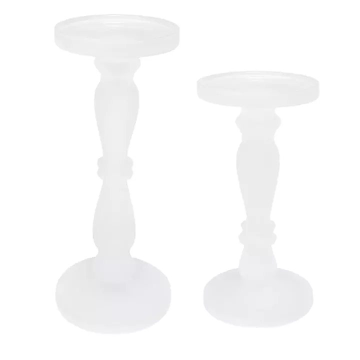 Artekko Frosted Γυάλινο Λευκό Κηροπήγιο (13x13x35.5)cm 2psc