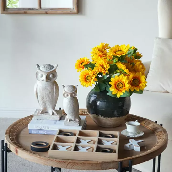 Artekko Owl Διακοσμητική Κουκουβάγια Ρητίνης σε Λευκή Πατίνα (10.5x9.5x20)cm