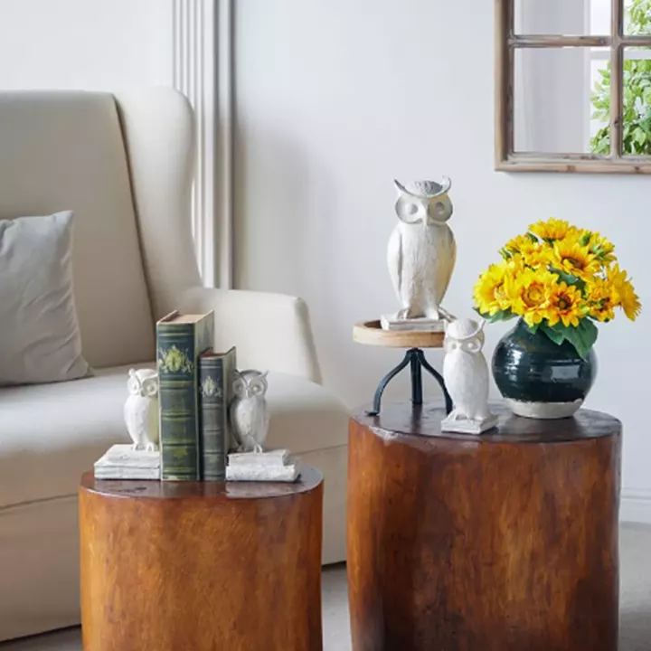 Artekko Owl Διακοσμητική Κουκουβάγια Ρητίνης σε Λευκή Πατίνα (10.5x9.5x20)cm