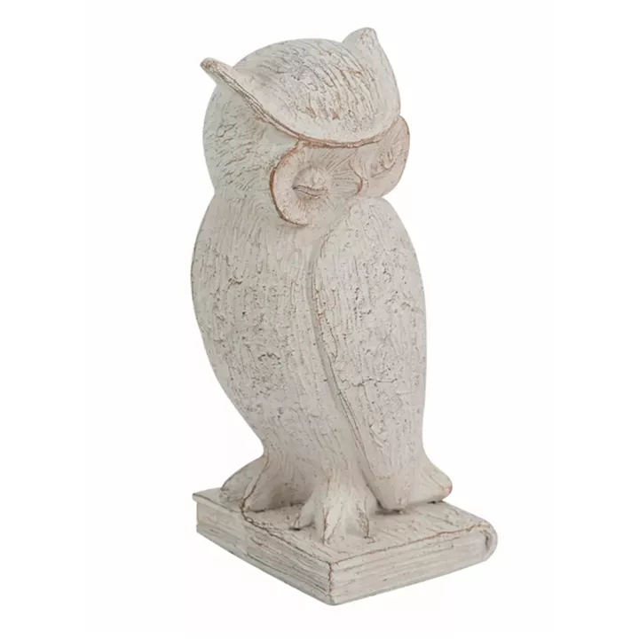 Artekko Owl Διακοσμητική Κουκουβάγια Ρητίνης σε Λευκή Πατίνα (10.5x9.5x20)cm