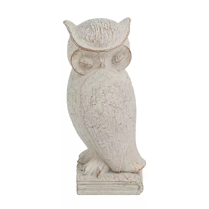 Artekko Owl Διακοσμητική Κουκουβάγια Ρητίνης σε Λευκή Πατίνα (10.5x9.5x20)cm
