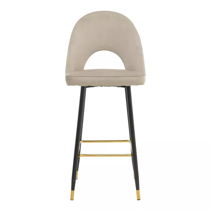 Σκαμπό μπαρ Casenio pakoworld μπεζ βελούδο-πόδι μαύρο με χρυσό μέταλλο 48x50x117εκ