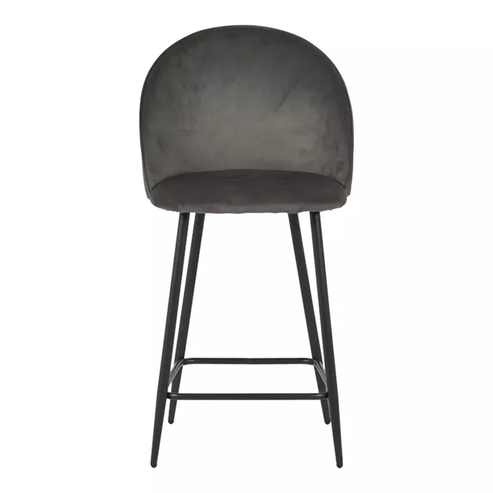 Σκαμπό μπαρ μεσαίου ύψους Perch pakoworld βελούδο σε ανθρακί απόχρωση με μαύρα μεταλλικά πόδια 50x43x99εκ