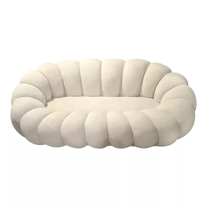 Sofa Embrace pakoworld boucle fabric in beige shade 180x105x65cm