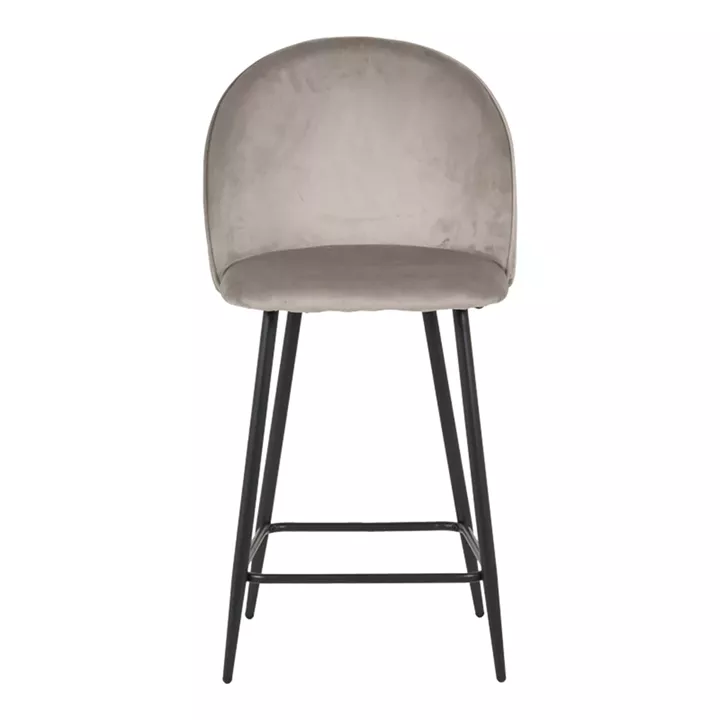 Σκαμπό μπαρ μεσαίου ύψους Perch pakoworld βελούδο σε γκρί απόχρωση με μαύρα μεταλλικά πόδια 50x43x99εκ
