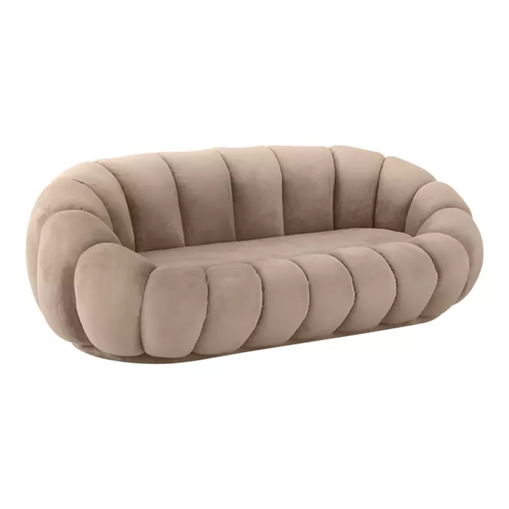 Καναπές Embrace pakoworld βελούδο σε μπεζ  απόχρωση 180x105x65εκ