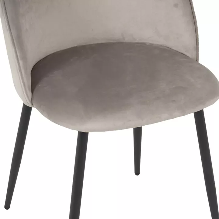 Καρέκλα Perch pakoworld βελούδο σε γκρι απόχρωση με μαύρα μεταλλικά πόδια 50x43x82εκ