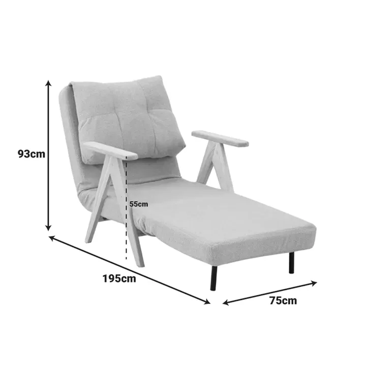 Armchair-Bed Restyl pakoworld rubberwood- bouclé fabric in cream shade 75x60x93cm