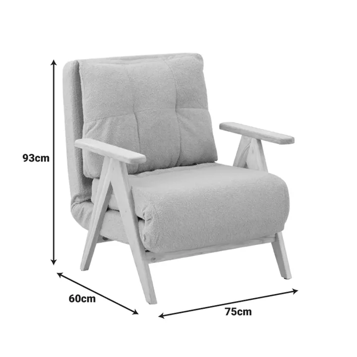 Armchair-Bed Restyl pakoworld rubberwood- bouclé fabric in cream shade 75x60x93cm