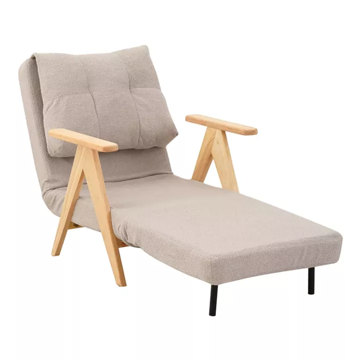 Armchair-Bed Restyl pakoworld rubberwood- bouclé fabric in cream shade 75x60x93cm