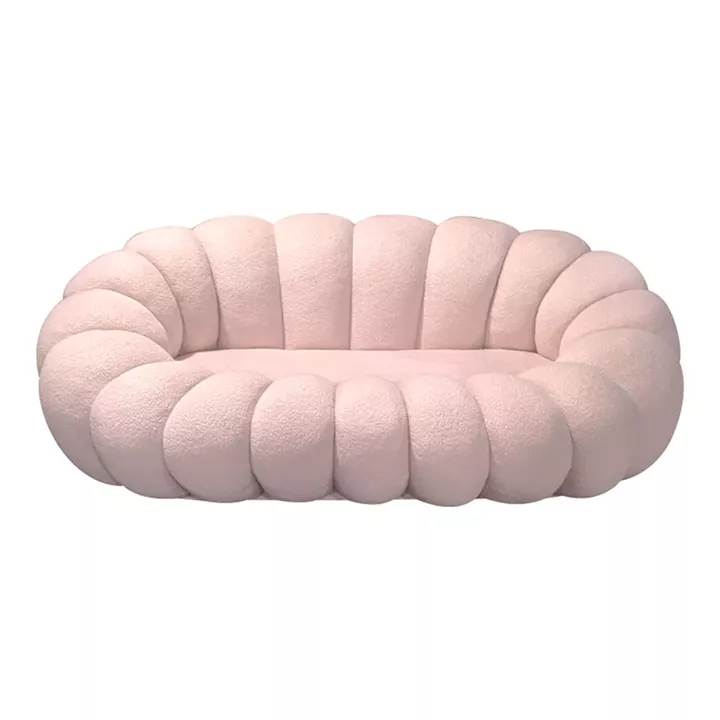 Sofa Embrace pakoworld boucle fabric in pink shade 180x105x65cm