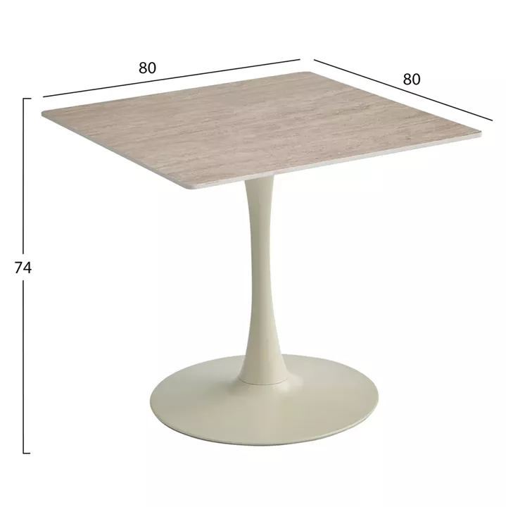 ΤΡΑΠΕΖΙ ΤΡΑΠΕΖΑΡΙΑΣ TETRAN HM18315.04 ΒΑΣΗ ΣΑΜΠΑΝΙ--SINTERED STONE ΧΡΩΜΑ ΤΡΑΒΕΡΤΙΝΑ 80x80x74Υεκ