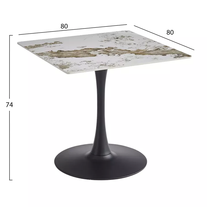 DINING TABLE TETRAN HM18315.02 BLACK METAL BASE--SINTERED STONE TOP IN PANDORA COLOR 80x80x74Hcm