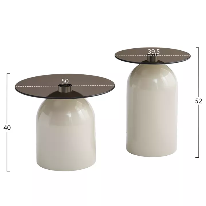 ΣΕΤ 2 ΤΡΑΠΕΖΙΑ ΣΑΛΟΝΙΟΥ BELLINS HM18314.04 ΜΠΕΖ ΜΕΤΑΛ.ΒΑΣΕΙΣ--ΓΥΑΛΙ Φ50εκ & Φ39,5εκ