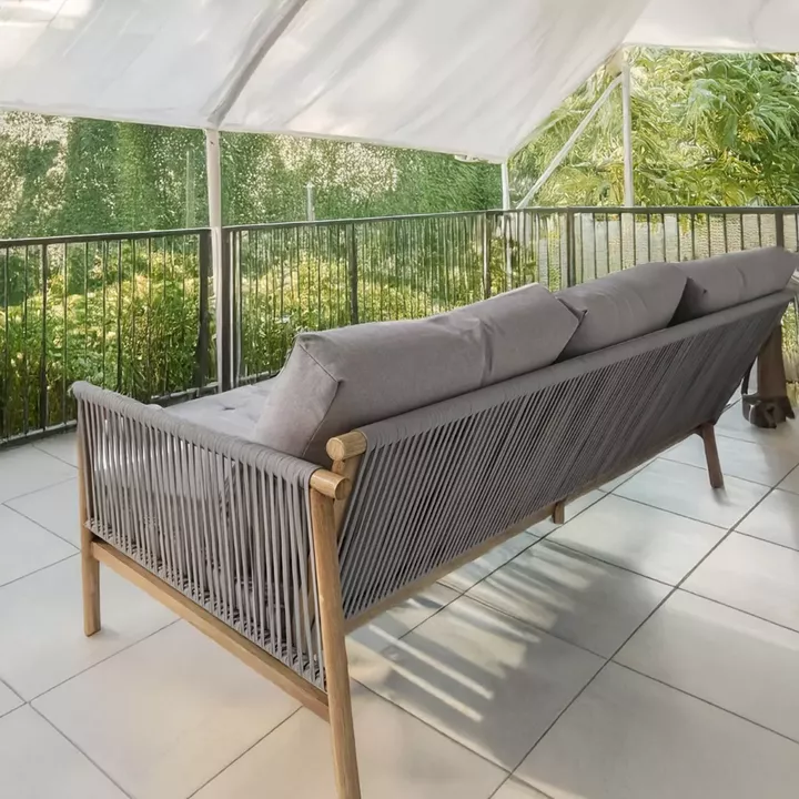 Artekko Alu Τριθέσιος Καναπές με Σχοινί και Σκελετό Αλουμινίου με Γκρι Μαξιλάρια (186x80x65)cm