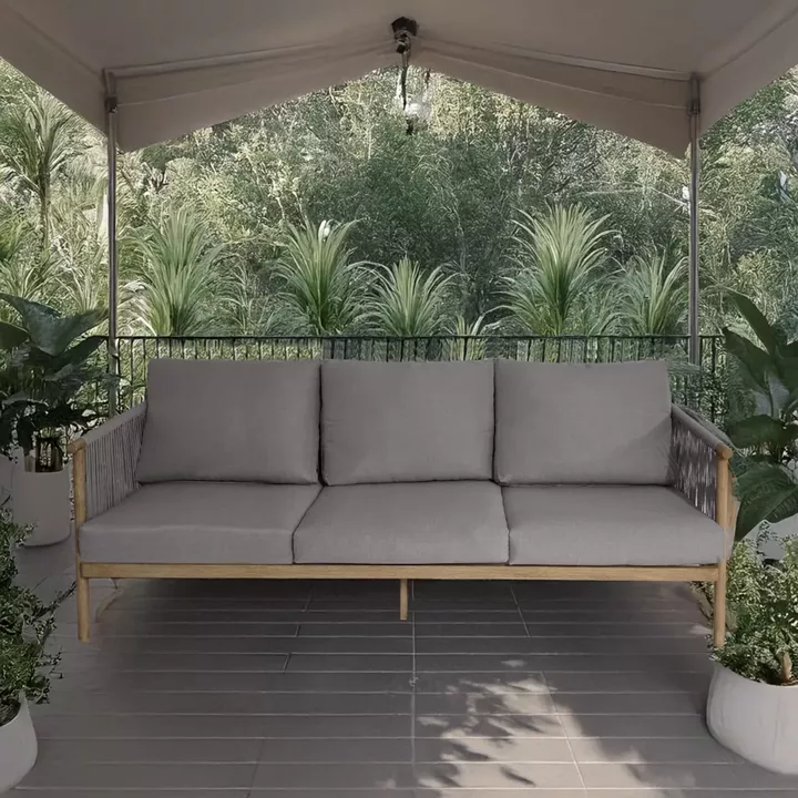 Artekko Alu Τριθέσιος Καναπές με Σχοινί και Σκελετό Αλουμινίου με Γκρι Μαξιλάρια (186x80x65)cm